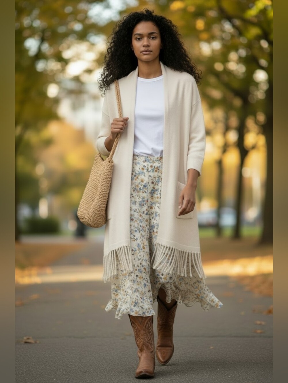 Alice+Olivia Wool Fringe Open Cardigan Sweater Womens Size Medium Ivory Cream